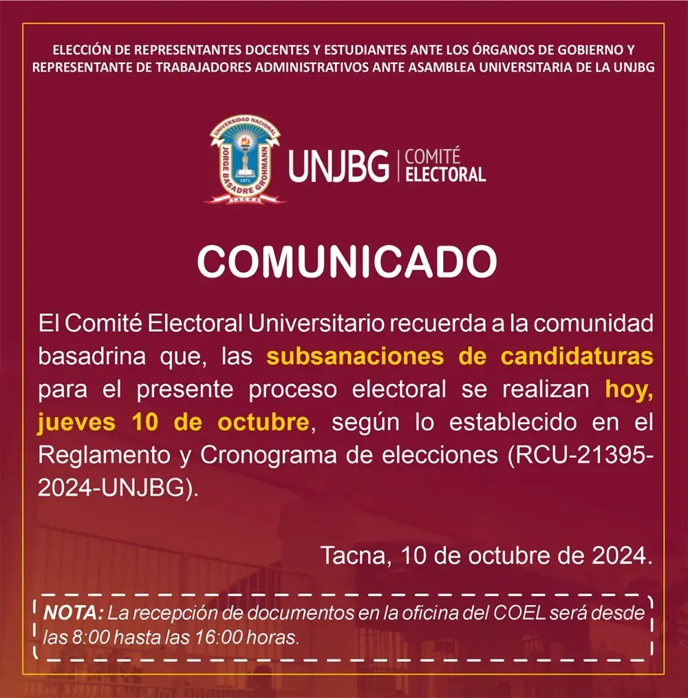 COMUNICADO - SUBSANACIÓN DE CANDIDATURAS